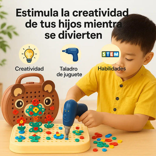 Constructor Kids® Juego Educativo 3D Más de 250 piezas 🧩 + taladro eléctrico seguro 🔋