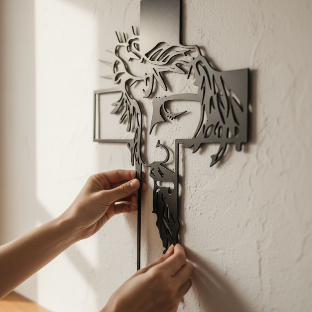 Esultura De Cruz Metalica✝️  Elegancia, Fe y Protección Para Tu Hogar