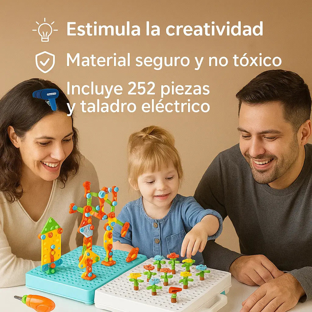 Constructor Kids® Juego Educativo 3D Más de 250 piezas 🧩 + taladro eléctrico seguro 🔋