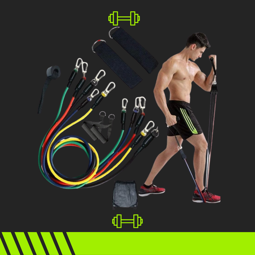 Combo Gimnasio en Casa: Tubos elásticos + Rueda abdominal + Bandas de alta resistencia. Todo lo que necesitas para entrenar desde casa. 💪🏠