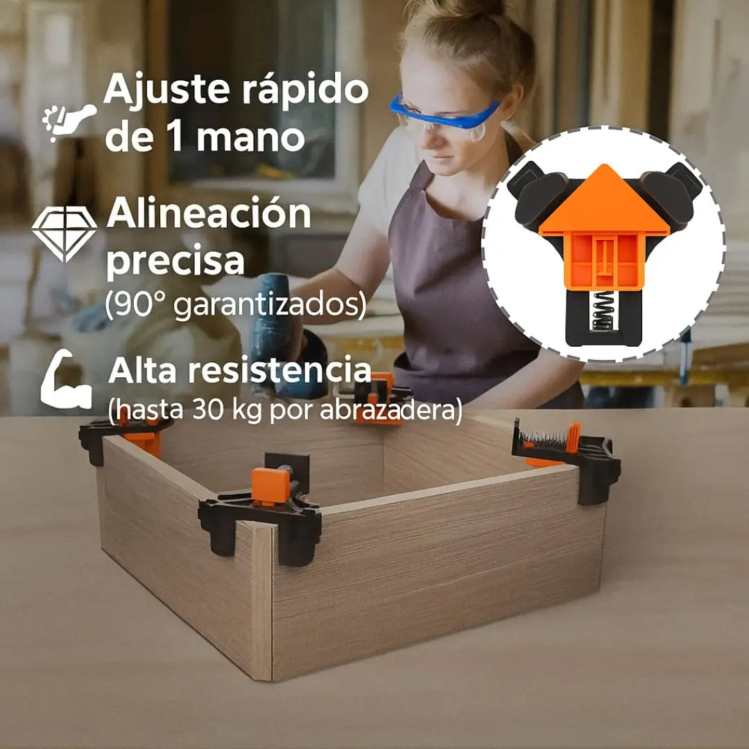 FijaEsquina Pro- 4 abrazaderas para esquinas perfectas en segundos