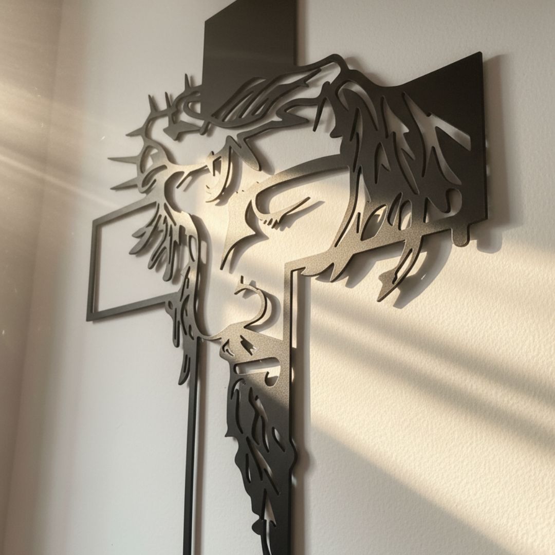 Esultura De Cruz Metalica✝️  Elegancia, Fe y Protección Para Tu Hogar