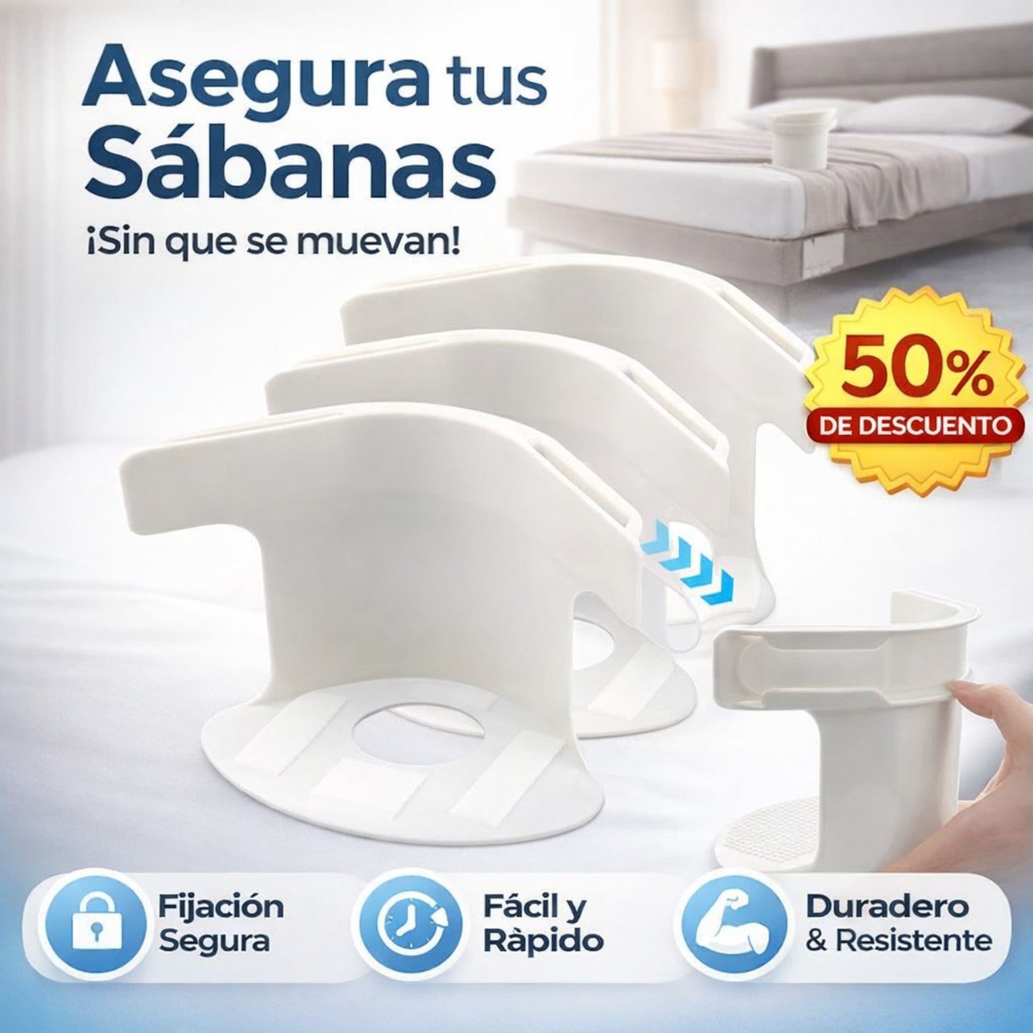 FijaSábanas Pro™ Kit X4 Sábanas Siempre Estiradas Y Sin arrugas