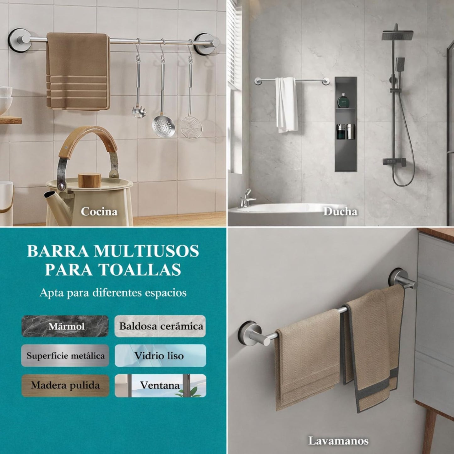 FixTowel Pro™ Toallero Extensible Con ventosa