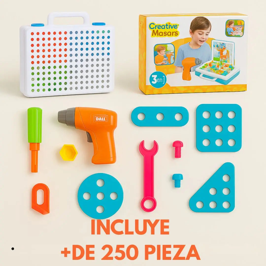 Constructor Kids® Juego Educativo 3D Más de 250 piezas 🧩 + taladro eléctrico seguro 🔋